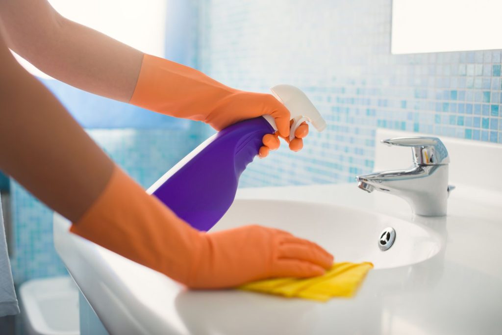 cleaning bathroom